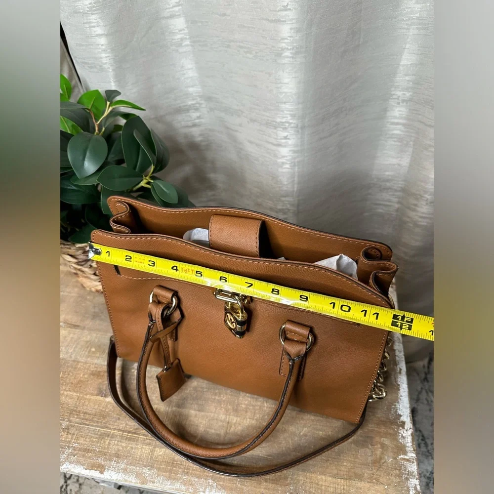 Authentic Michael Kors Hamilton Saffiano Tan Leather Sachel with lock and key